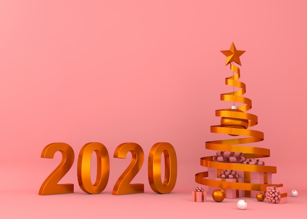 Happy new year 2020 Creative Background 3d rendering illustration.