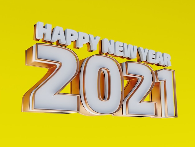 Happy new year 2021 golden bold letters isolated on yellow