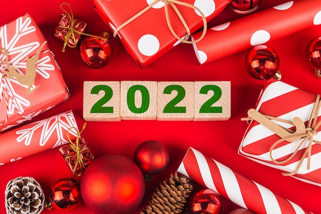 Happy New Year 2022 Christmas 2022 Christmas gifts placed in a festive atmosphere