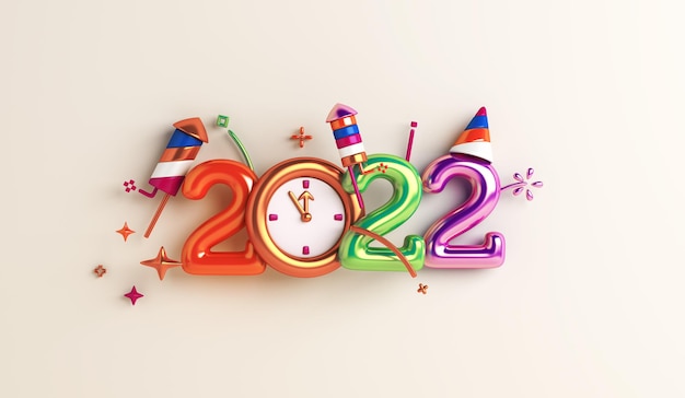 Happy new year 2022 decoration background with firework rocket clock