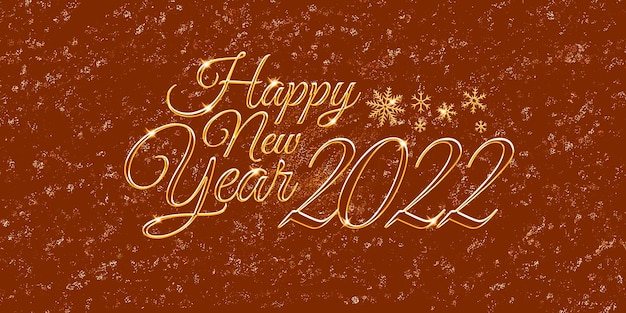 Happy new year 2022 elegant text and snowflakes on a brown background