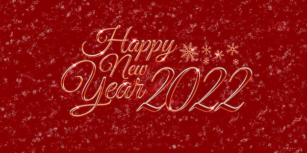 Happy new year 2022 elegant text and snowflakes on a red background