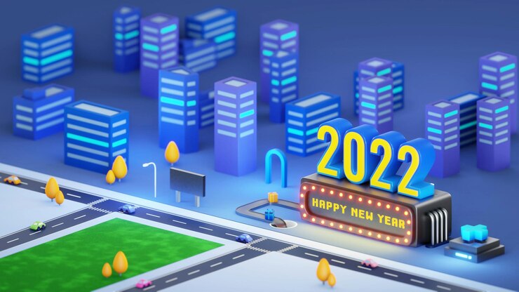 Photo 小都市での新年あけましておめでとうございます2022