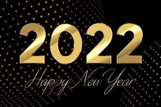 Foto felice anno nuovo 2022 testo design. illustrazione di saluto con numeri dorati. cartolina d'auguri e poster di felice anno nuovo 2022.