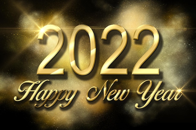 Foto felice anno nuovo 2022 testo design. illustrazione di saluto con numeri dorati. cartolina d'auguri e poster di felice anno nuovo 2022.