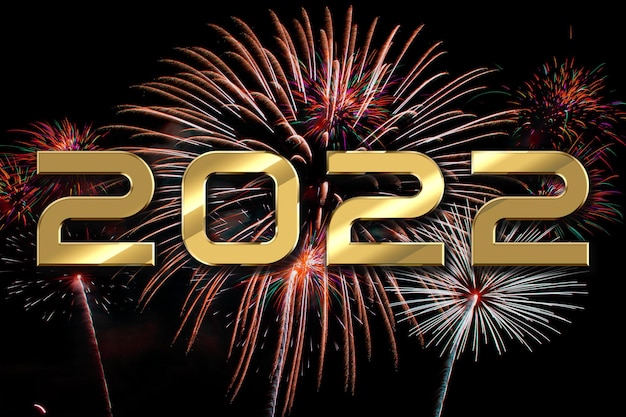 Photo happy new year 2022 text design. greeting illustration with golden numbers. happy new year 2022 greeting card and poster design.