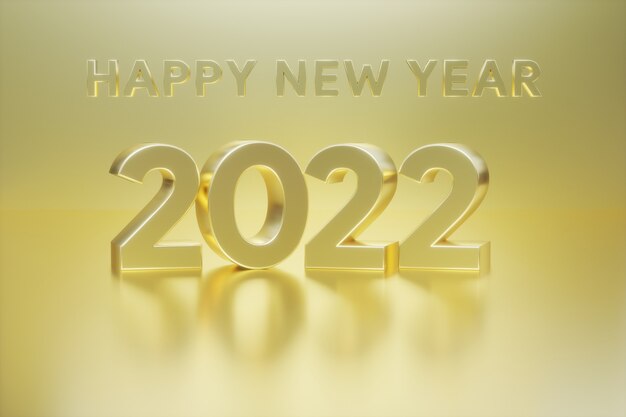 明けましておめでとうございます2022テキストゴールデン効果3D番号とゴールドの背景グリーティングカードバナー
