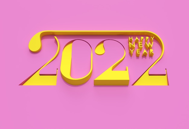 明けましておめでとうございます2022テキストタイポグラフィデザインバナーポスター、3Dレンダリングイラスト。