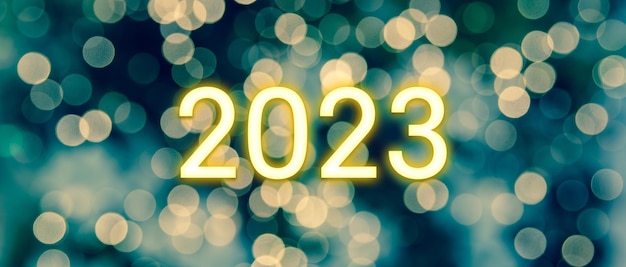 Foto felice anno nuovo 2023 luci bokeh sfondo astratto