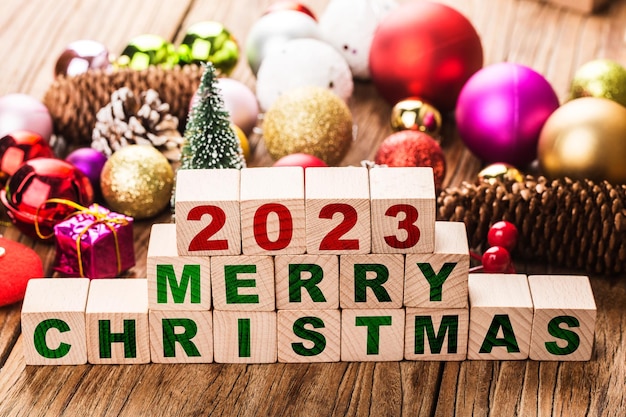 Happy New Year 2023, Christmas 2023, Christmas gifts placed in a festive atmosphere