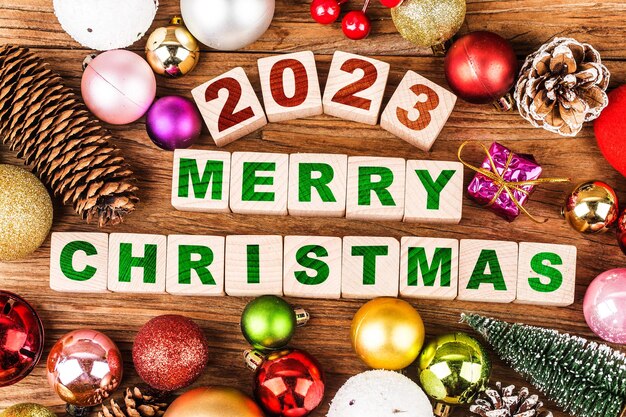 Happy New Year 2023, Christmas 2023, Christmas gifts placed in a festive atmosphere