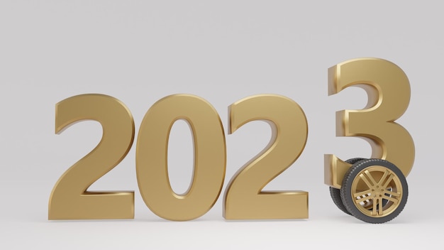 Felice anno nuovo 2023 numeri 3d dorati rendering 3d