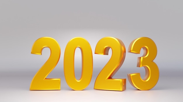 Foto felice anno nuovo 2023 numeri 3d dorati rendering 3d