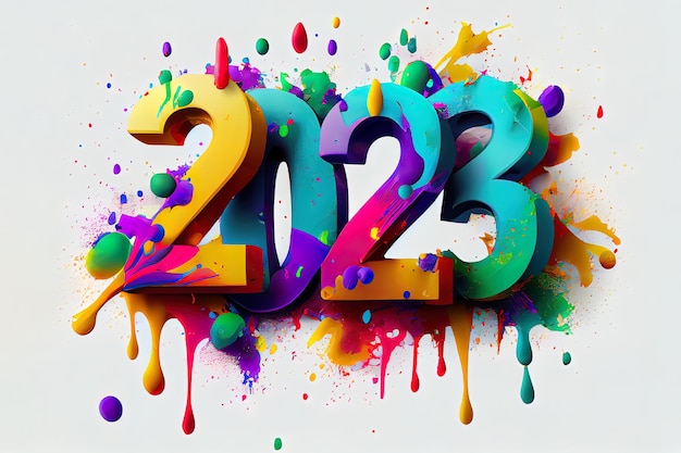 Happy New Year 2023 Number with gift box in cartoon style Generative Ai