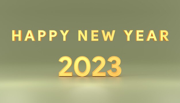 Happy new year 2023 text gold color with gray background 3d render illustration minimalist style