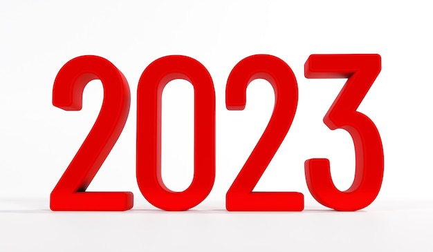 Foto felice anno nuovo 2023 testo testo rosso del 2023 su sfondo bianco rendering 3d