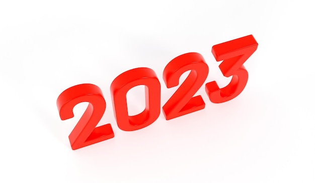 Happy new year 2023 text Red text of 2023 on white background 3d rendering