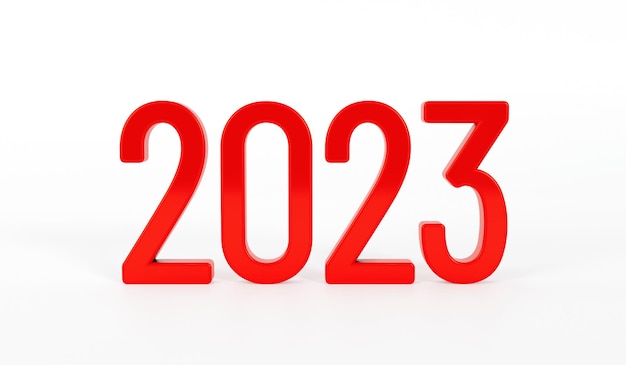 사진 새해 복 많이 받으세요 2023 텍스트 흰색 배경 3d 렌더링에 2023의 빨간색 텍스트