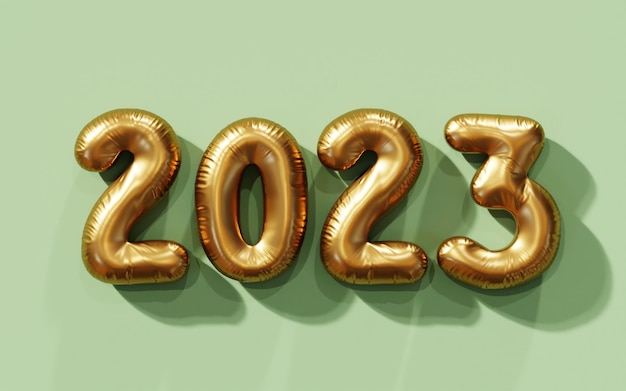 Photo happy new year 2023 with gold metallic on green background 3d render concept for holiday festival