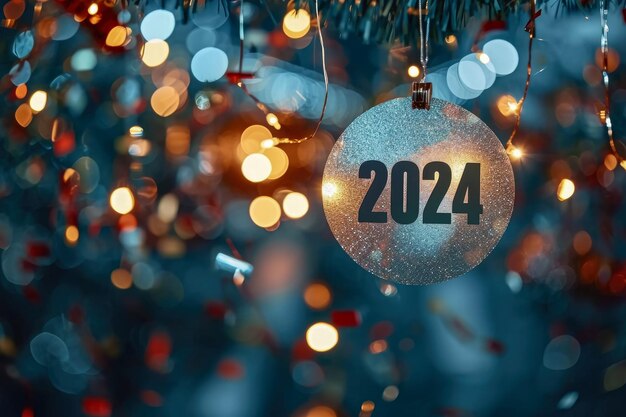 Happy new year 2024 background bokeh with confetti