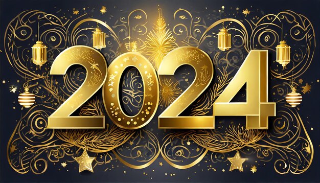 happy new year 2024 background with elegant luxury golden numbers