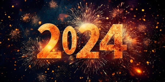 Happy New Year 2024 Beautiful creative holiday background with fireworks for the new year 2024