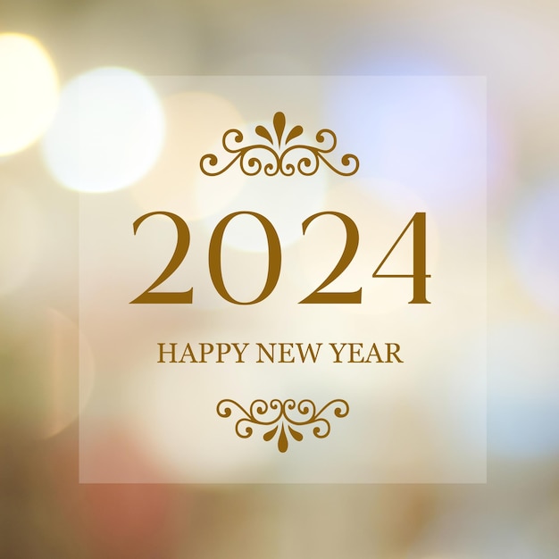 Happy New Year 2024 on blur abstract bokeh background new year greeting card banner