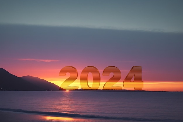 明けましておめでとうございます 2024 ぼやけた夕日または日の出