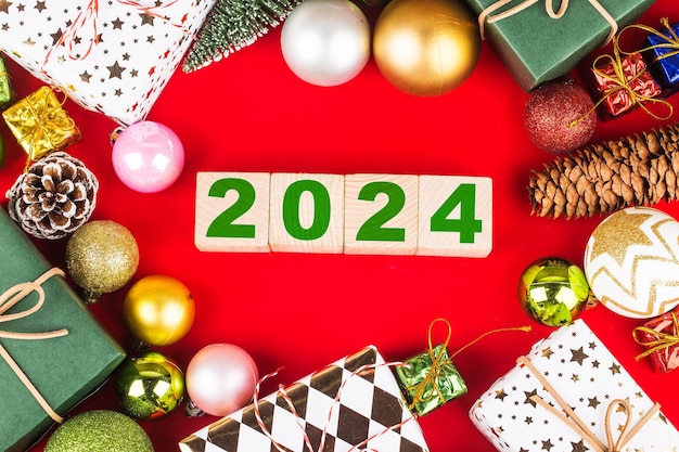 Photo happy new year 2024 christmas 2024 christmas gifts placed in a festive atmosphere