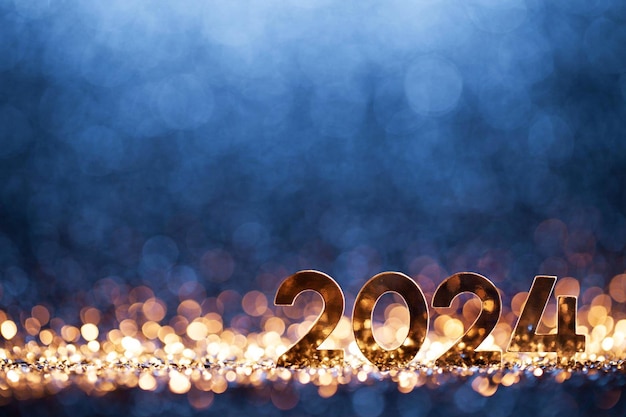 Foto buon anno 2024, natale, oro, blu, scintilla, celebrazione
