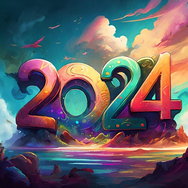 Premium Photo Happy New Year 2024 Colorful Banner