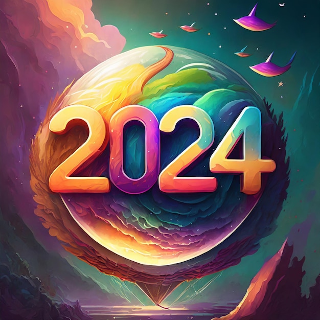 Photo happy new year 2024 colorful banner