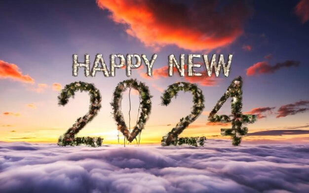 Happy new Year 2024 in different color Ai generative