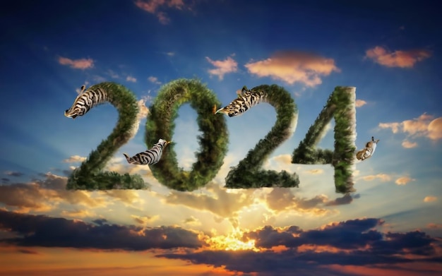 Foto buon anno nuovo 2024 in colori diversi ai generativo