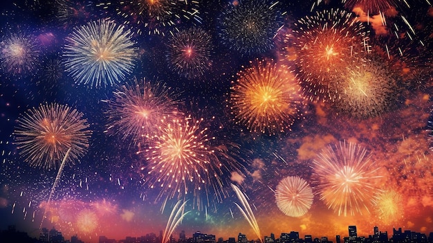 Happy new year 2024 fireworks background Generative Ai