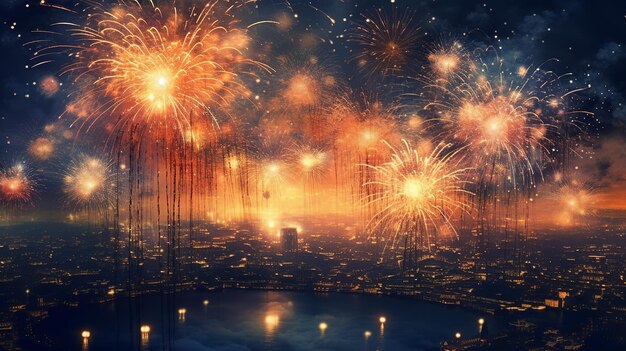 Happy new year 2024 fireworks background Generative Ai