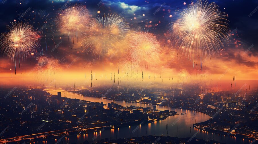 Premium AI Image Happy new year 2024 fireworks background Generative Ai