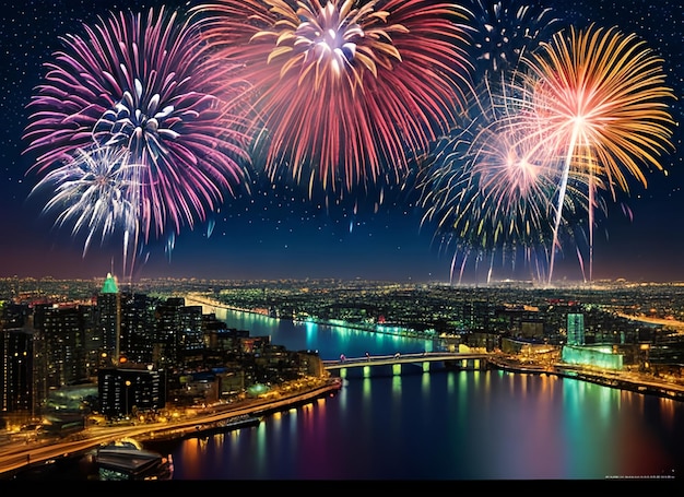 Happy new year 2024 fireworks background