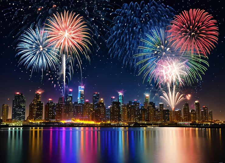 Premium AI Image Happy new year 2024 fireworks background