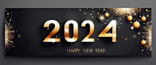 Photo happy new year 2024 gold lettering banner generative ai