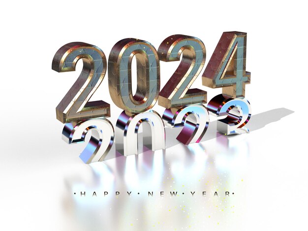 Happy New Year 2024 gold text effect banner design 3d