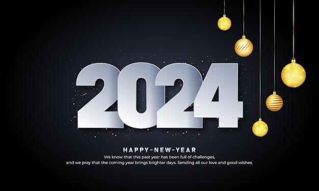 Фото С новым годом 2024 шаблон дизайна баннера с золотым текстовым эффектом и дизайн поста в социальных сетях