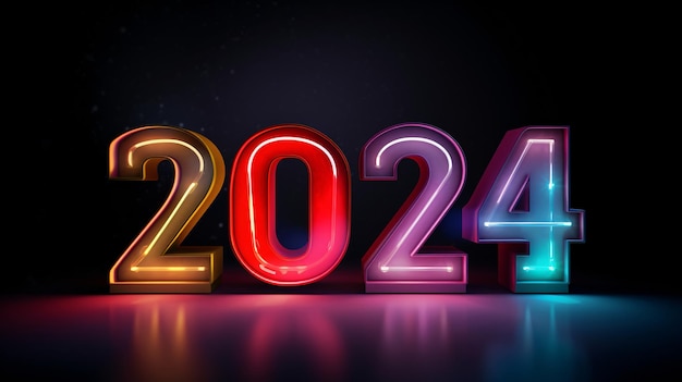 Happy New Year 2024 golden 3d numbers three dimensional number combination new year concept