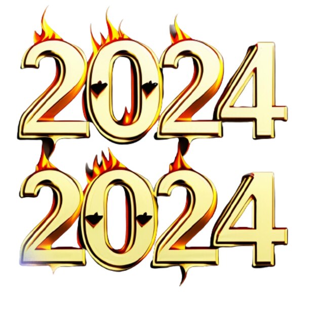 Счастливого Нового года 2024 Золотые 3D-цифры с роскошным текстом бесплатно PNG и PSD