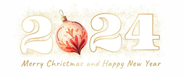 Happy New Year 2024 Greeting card with Christmas ball