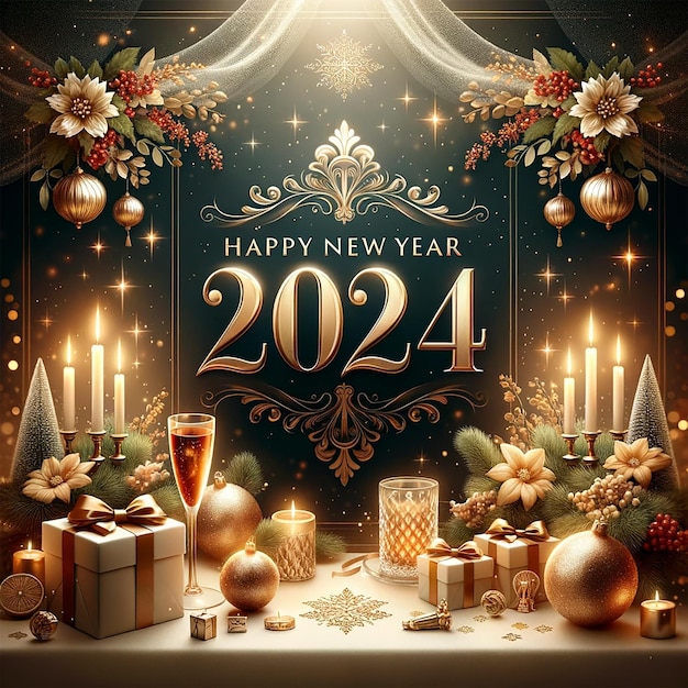 Happy New Year 2024 Greeting card