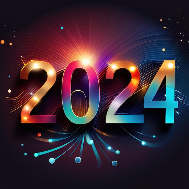 Happy New Year 2024 Rainbow on dark Background with copy space conceptual