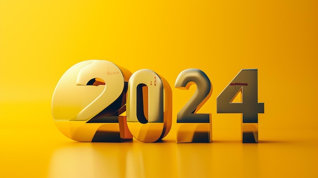 Happy new year 2024 set against a vibrant yellow backdrop ushers in the joy and optimism