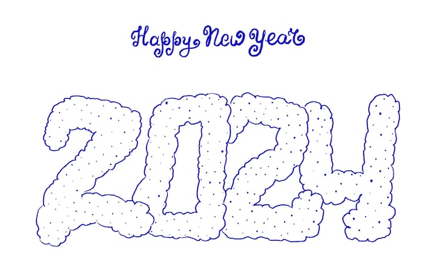 Photo happy new year 2024 text_handwritten lettering for postcard banner and poster_white background