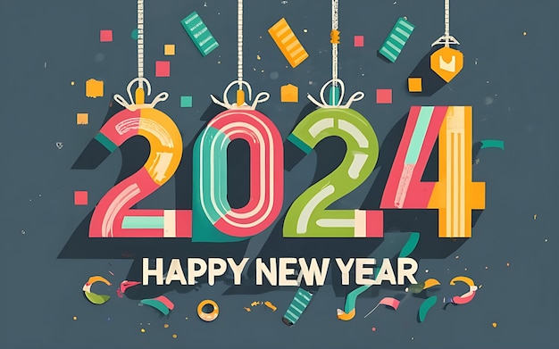 Happy new Year 2024 Typography 3d Design